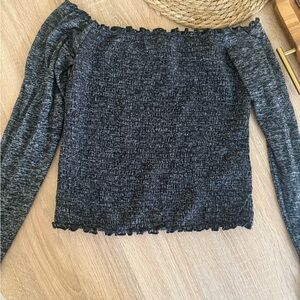 Hollister Gray Off-the-Shoulder Sweater with Textured Knit